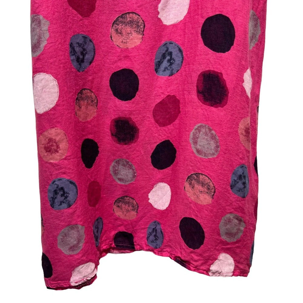 Made In Italy Polka Dot Print 100% Linen Lagenlook Shift Dress Size Small - Picture 4 of 14